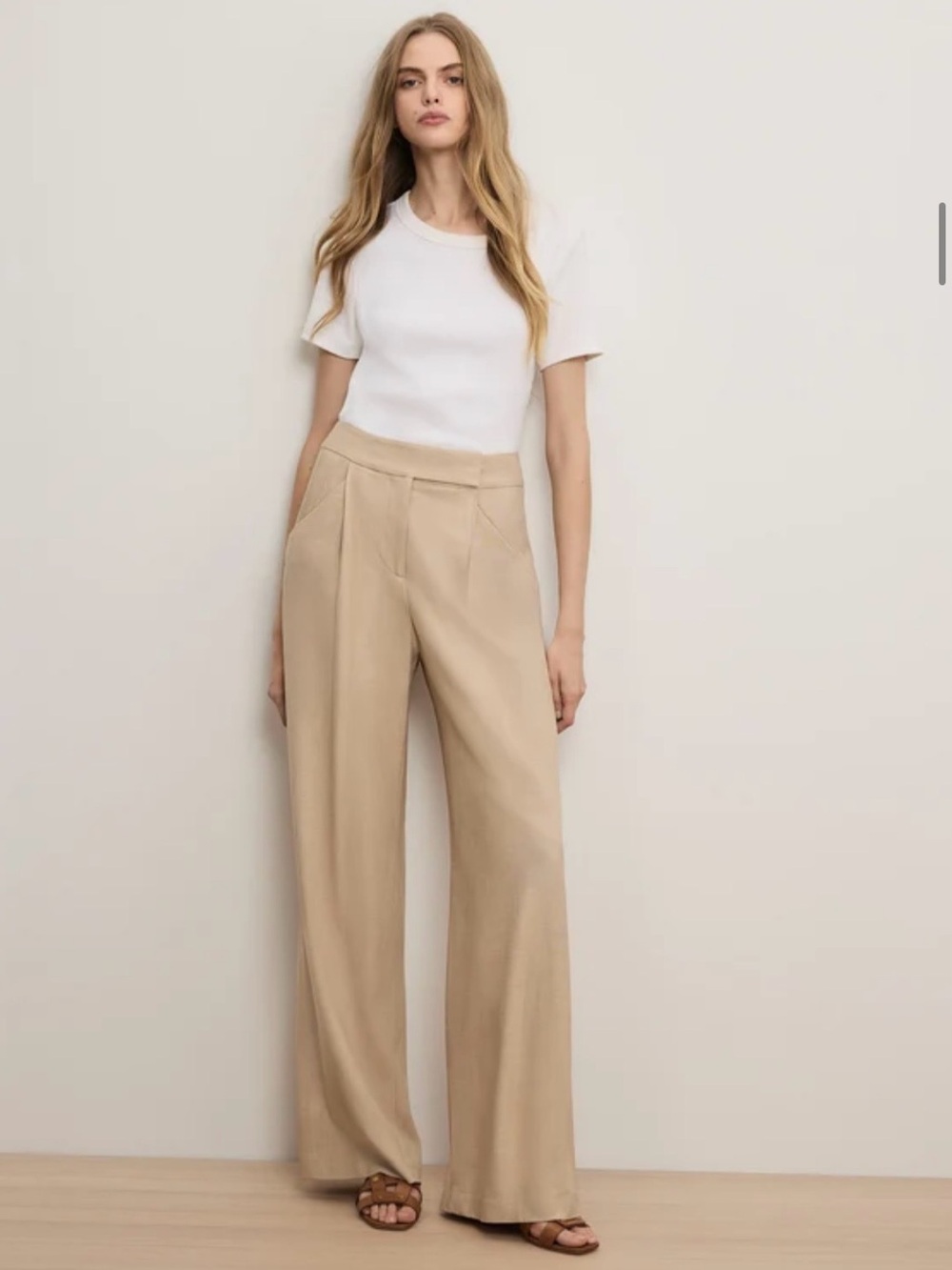 Veronica Beard Marbeau High-Rise Wide-Leg Pants in Stone Khaki Size 00